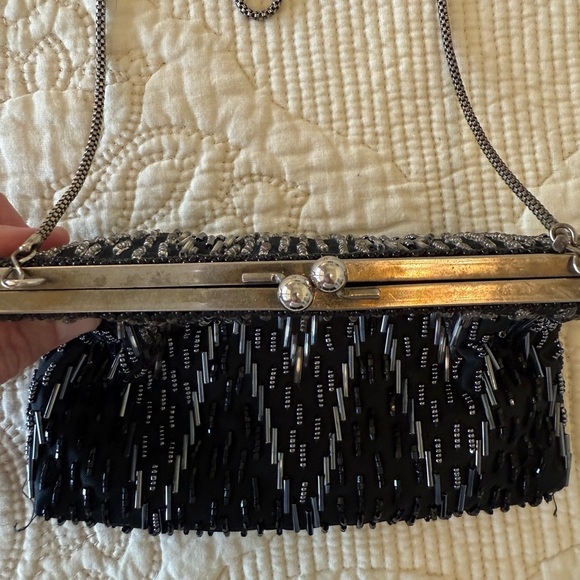 Elegant Black Clutch Bag with chain - embellished bead detail, beautiful! - Picture 3 of 6
